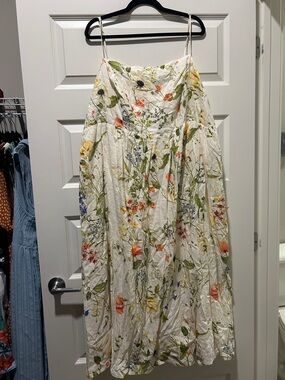 Floral Print White Spaghetti Strap Midi Skirt